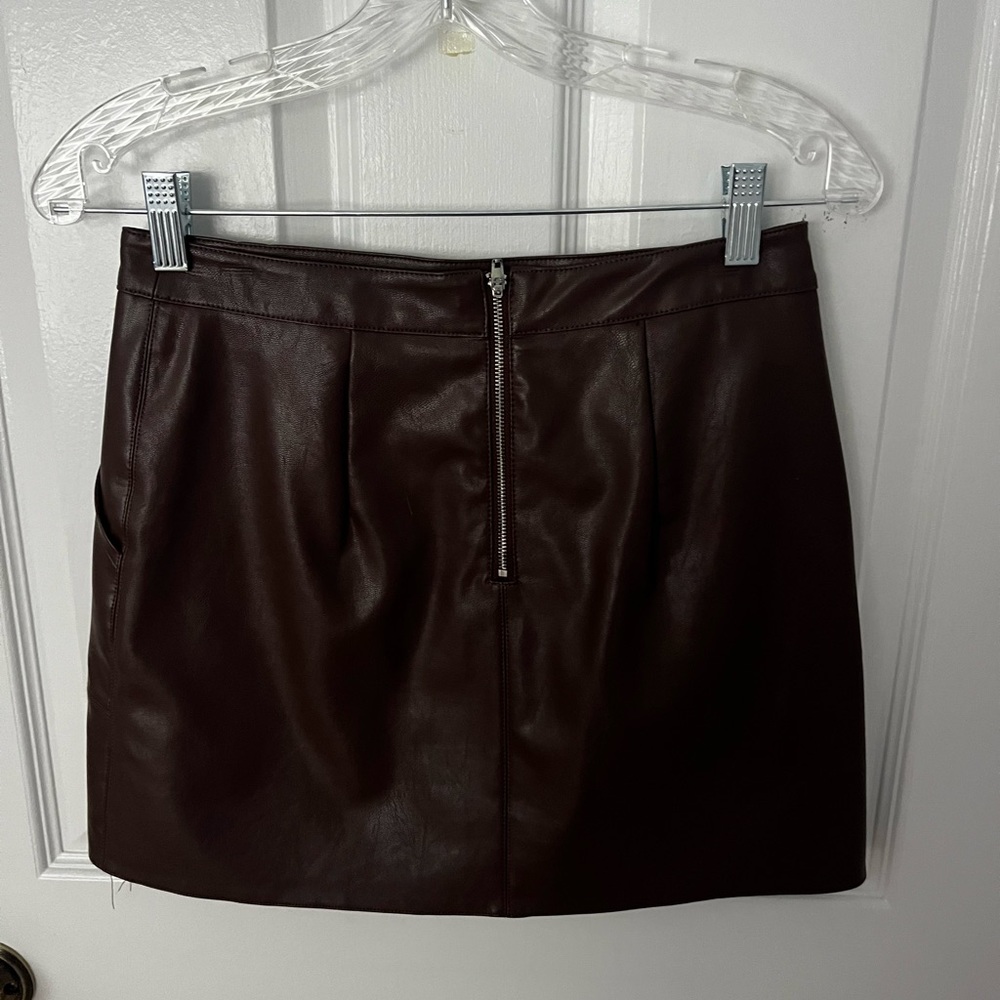 Brown Leather Mini Skirt - image 2